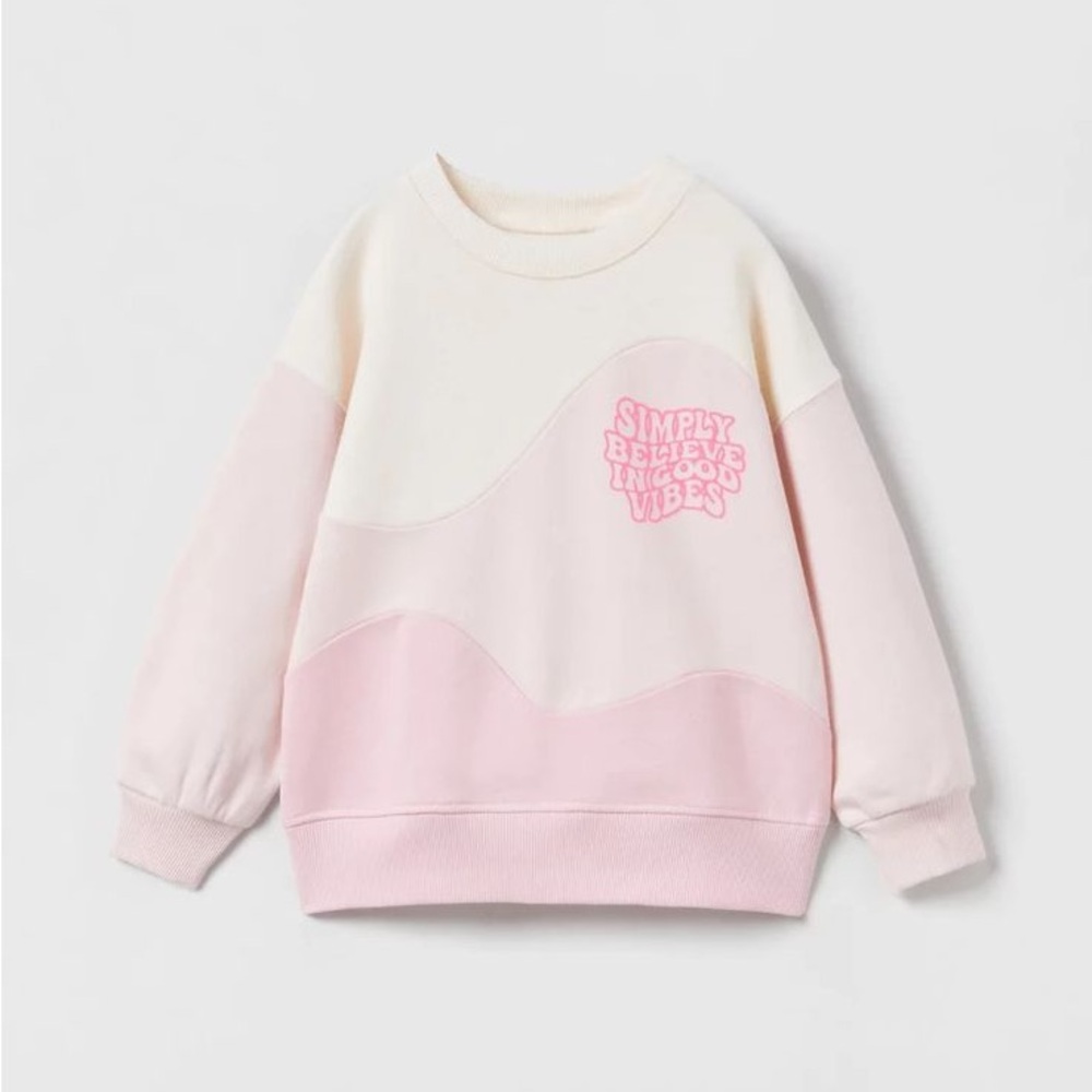 Zara Pink and Cream Graphic Sweatshirt
